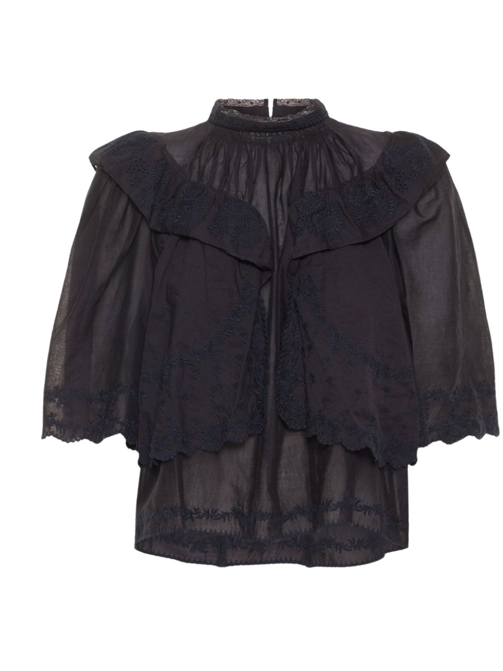 Isabel Marant  Étoile Laeti Ruffle Lace Blouse Navy Faded Night Size 38